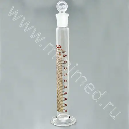 Цилиндр 2-100-2 мерный с пришлифованной пробкой, на стеклянном основании (ГОСТ 1770-74, ТУ 9464-013-52876351-2014)