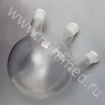 Колба круглодонная КГУ-3-1-2000-29/32-29/32 со шлифом и тремя горловинами (ГОСТ 25336-82, ТУ 9464-019-29508133-2015)