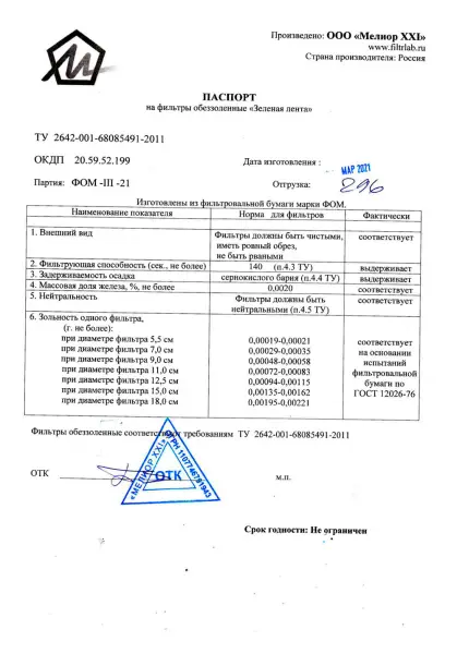 Фильтры обеззоленные Желтая лента d 110 мм, упак 100 шт