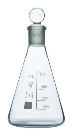Колба коническая КН-1-750-29/32 ПМ ТС с пришлифованной горловиной и пробкой, со шкалой ГОСТ 25336-82