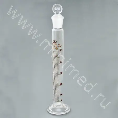 Цилиндр 2-50-2 мерный с пришлифованной пробкой, на стеклянном основании (ГОСТ 1770-74, ТУ 9464-013-52876351-2014)