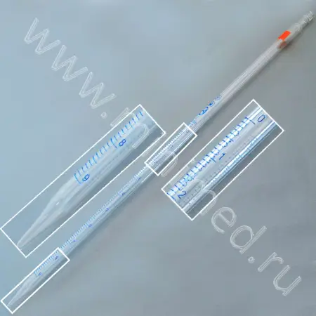 Пипетка градуированная 3-2-2-10 (от верхней нулевой отметки до сливного кончика) (ГОСТ 29228-91, ТУ 9464-013-52876351-2014)